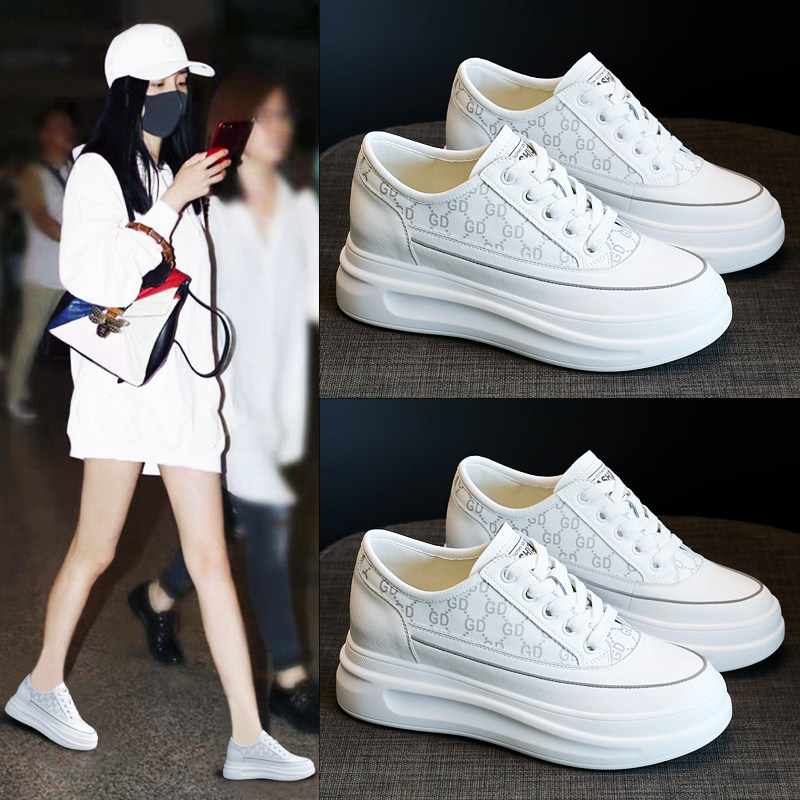 Inner heightening small white shoes women's 2022 spring new all-match thin thick-soled sponge cake spring mesh casual shoes trend