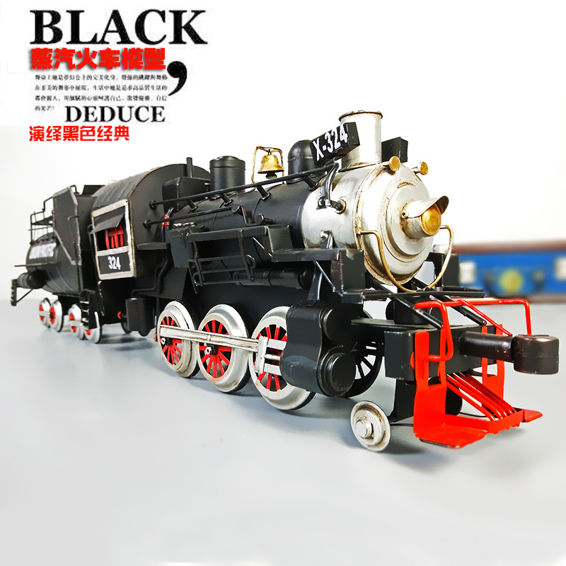 Large train metal model props ornaments Vintage steam locomotive film and television home soft clothing photography personality home decoration