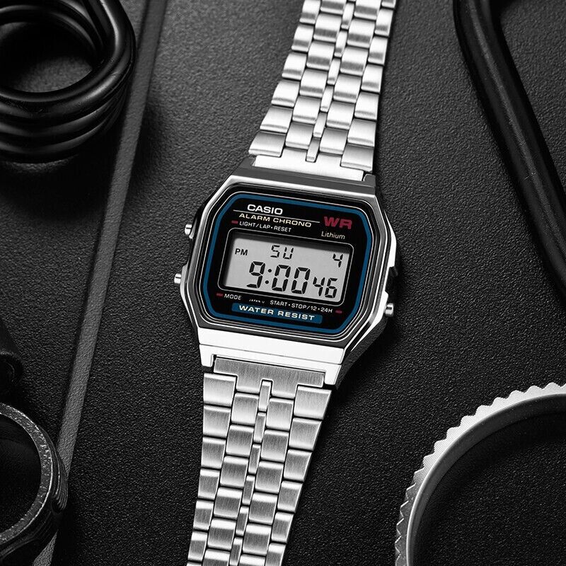 Casio Casio Watch Small Square Retro Small Gold Watch for Men and Women Small Gold and Silver Block Watch A158W/A168