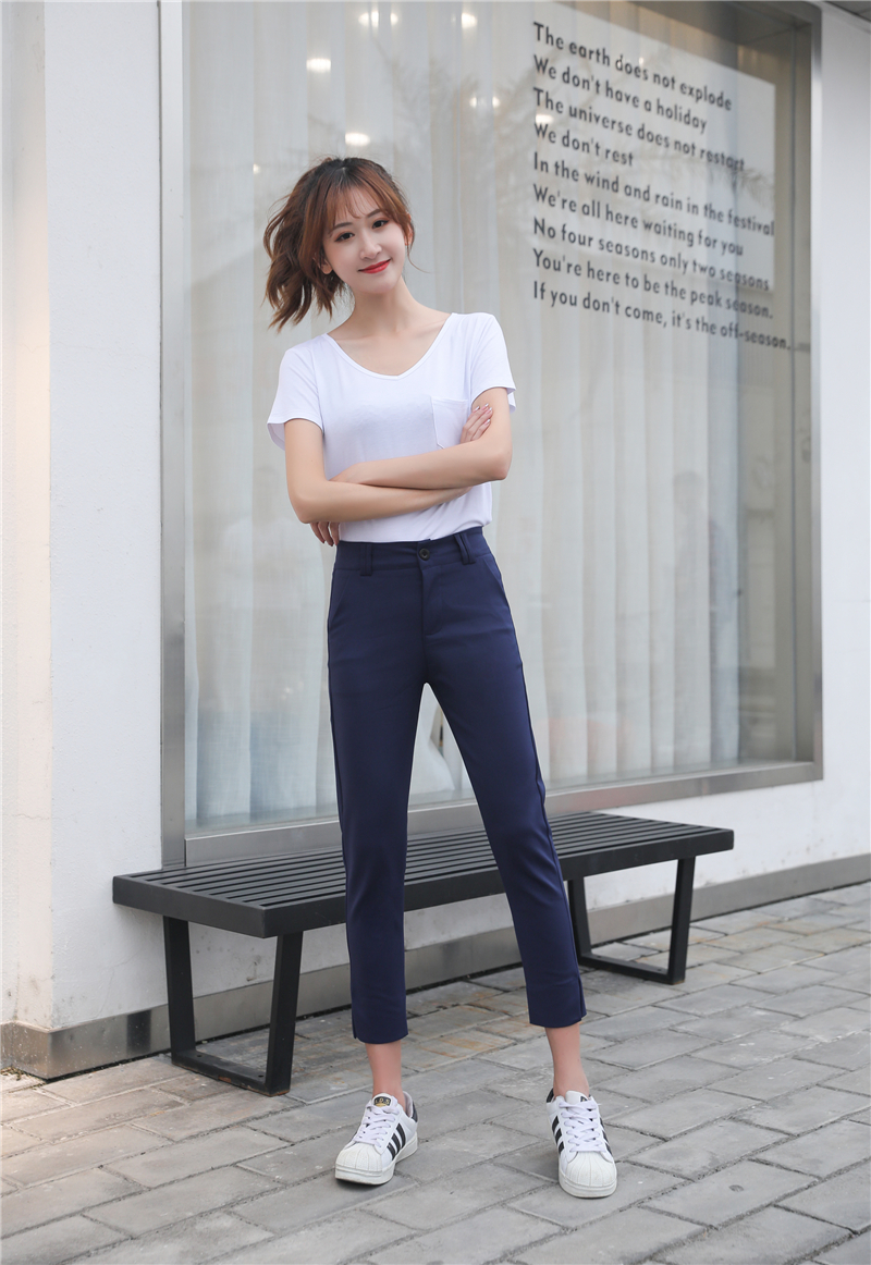 Mùa hè mới cao eo thon quần lọt khe quần đơn giản chuyên nghiệp giản dị quần hoang dã chân quần chín điểm quần - Khởi động cắt các kiểu quần nữ đẹp