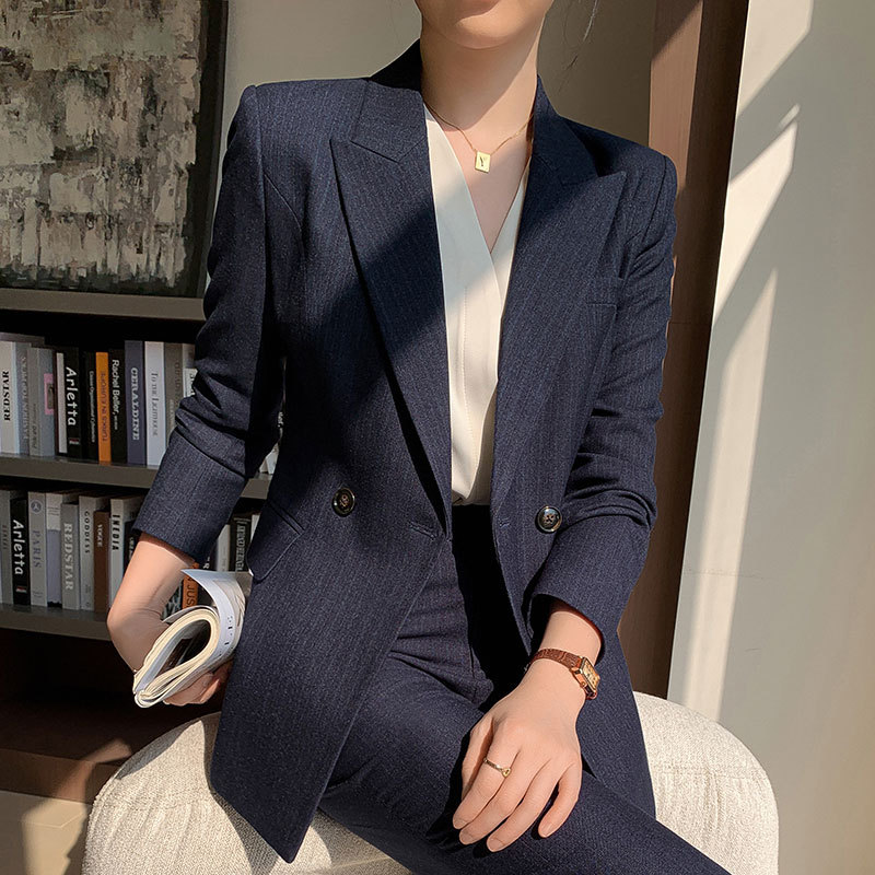 High-End Professional Suit Set for Female Managers, Sales Department, Bank Workwear, Business Striped Suit, Formal Attire