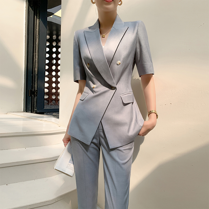 Gray Suit Set for Women, Summer Thin Style, Fashionable and Elegant, Goddess Style, Hotel Manager, Sales Department Work Uniform