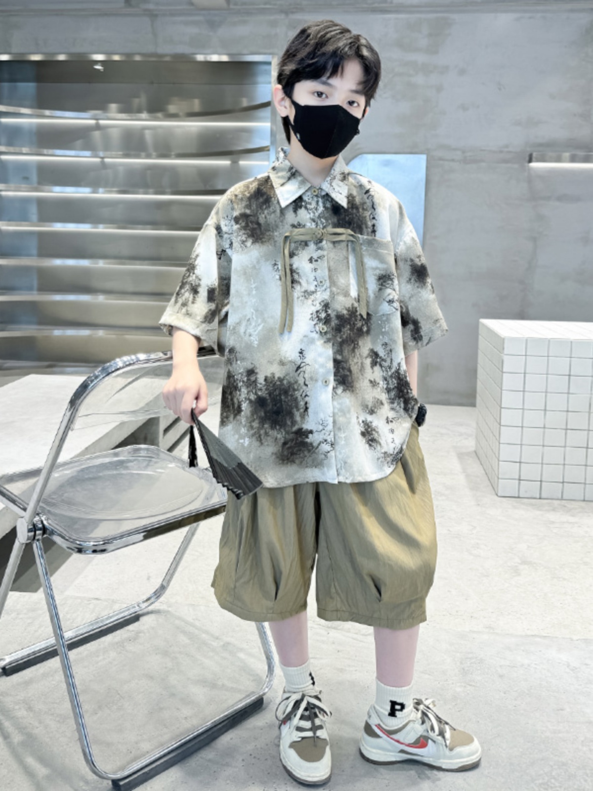 <!--男童夏装国风衬衫套装2024新款儿童装短袖汉服大童男孩夏季新中式-->