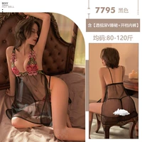 7795 черная перспектива Deep V ночная рубашка + открытые трусики