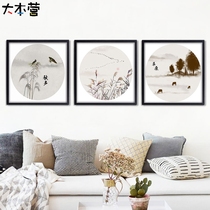 Base Camp New Chinese round study Teahouse Zen decoration diy digital oil painting ink painting Teahouse porch