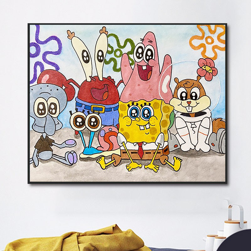 Sponge Baby Pie Big Star Diy Digital Oil Painting Children Hand Painted color Oil Painting Oil Painting Carpass Animation