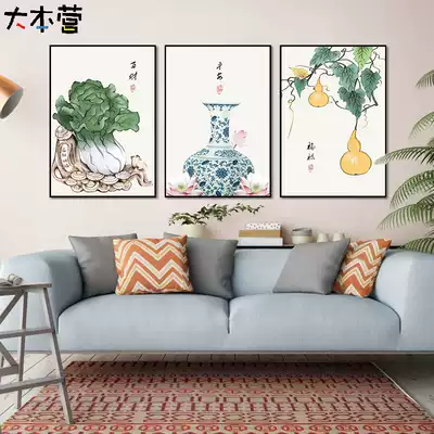 Ping An Fu Lu Baicai Chinese style diy digital oil color painting living room hand painted decoration hanging painting Ping an gourd cabbage