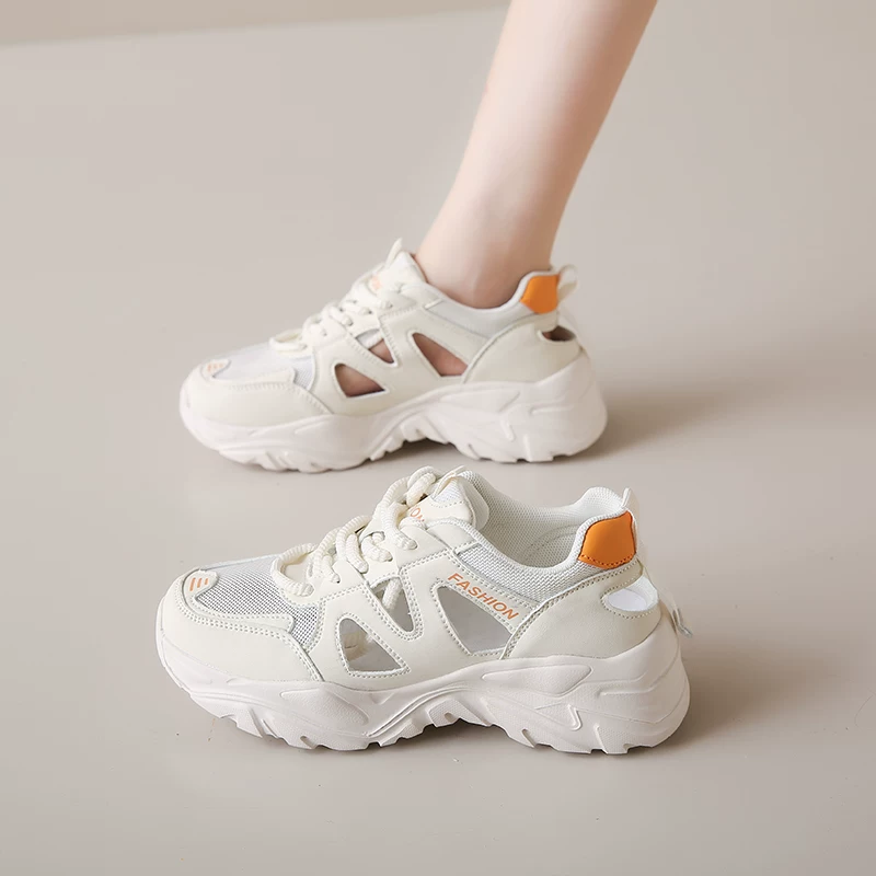 Steading shit, soft bottom hollow sneakers women's net shoes summer 2024 new breathable mesh daddy shoes hole sandals