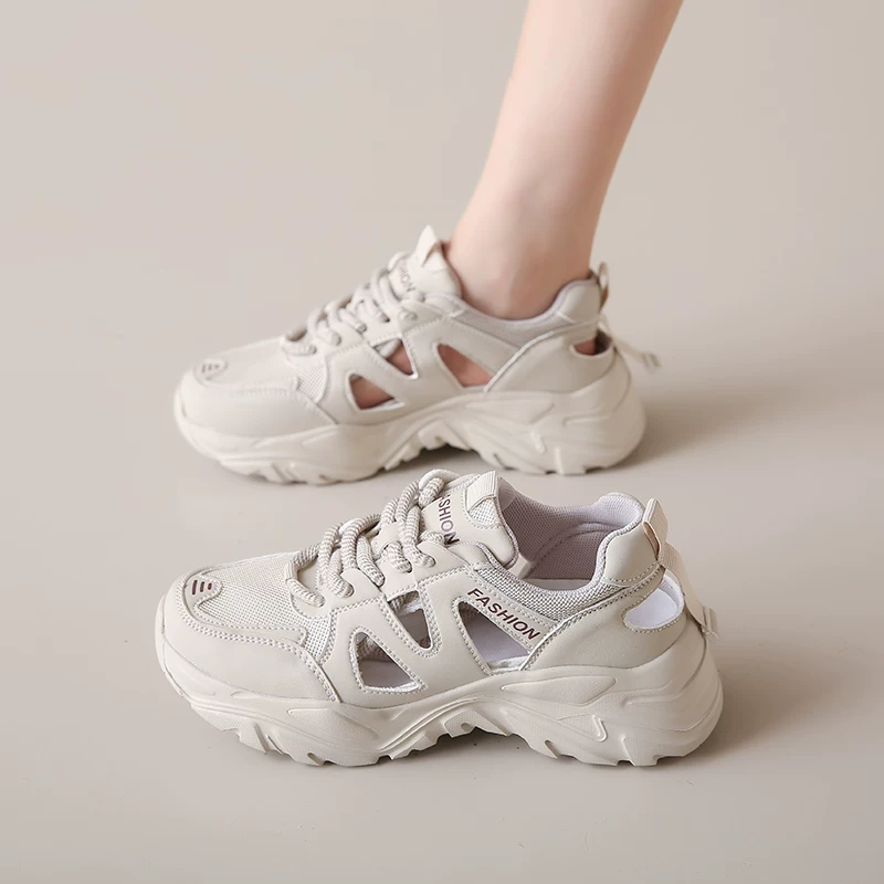 Steading shit, soft bottom hollow sneakers women's net shoes summer 2024 new breathable mesh daddy shoes hole sandals