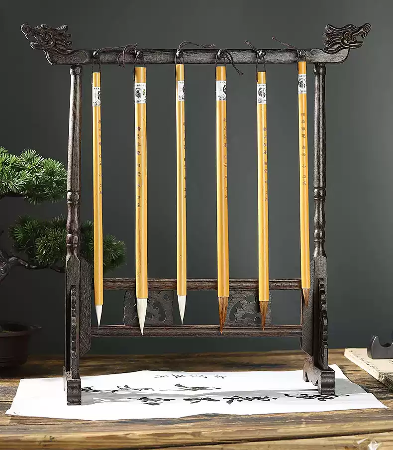 卫庄笔挂笔架毛笔挂实木挂毛笔的架子挂架摆件鸡翅木书法文房四宝免洗木笔托套装支架笔搁放挂笔架笔山架托-Taobao Malaysia