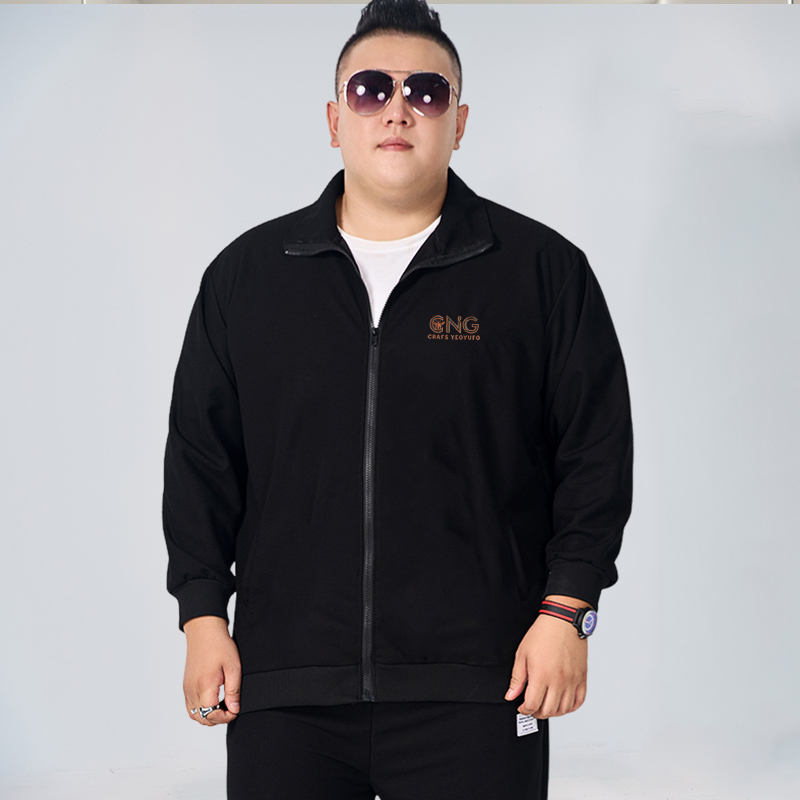 Autumn and Winter Stand-Up Collar Jacket for Plus-Size Men, 100-150kg Extra Large Size, Loose Black Velvet Coat Autumn and Winter Stand-Up Collar Jacket for Plus-Size Men, 100-150kg Extra Large Size, Loose Black Velvet Coat