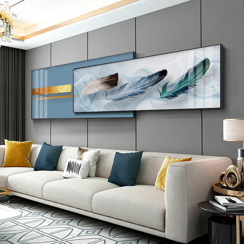 Light luxury living room decoration painting feather Nordic sofa background wall painting horizontal section overlay bedroom bedside painting atmosphere