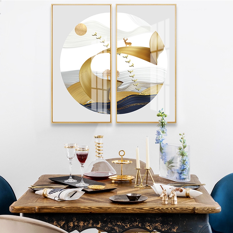 Nordic dining room decoration painting modern minimalist living room sofa background wall porch corridor light luxury creative two-piece hanging painting