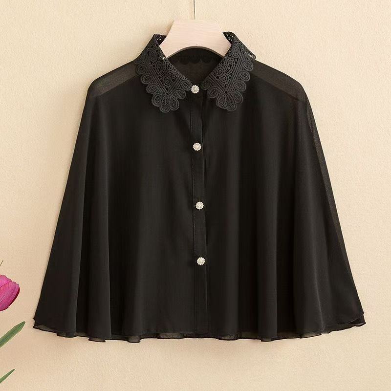Retro Lace Black Shirt Shawl for Women, Thin Sun Protection Outerwear Paired with a High-End Cardigan and Skirt