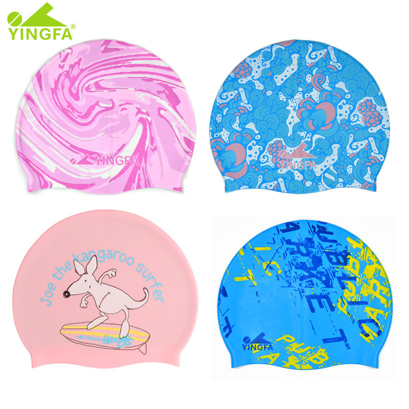 British hair swimming cap Children's long hair printing girl boy comfortable waterproof hairpin pass cute professional swimming cap