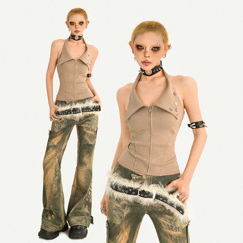 Milk cool molly cool spicy style lapel halter slim vest for women 2026 new hot girl wear zipper sleeveless top