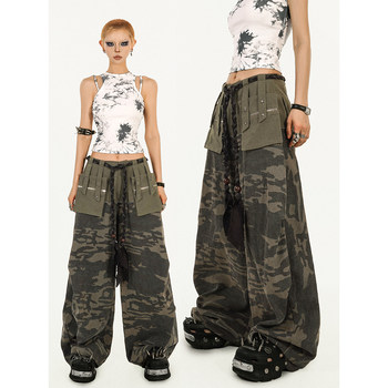 Naiku moli ຕົ້ນສະບັບ american high street heavy industry camouflage design loose pants multi-pocket wide leg overalls