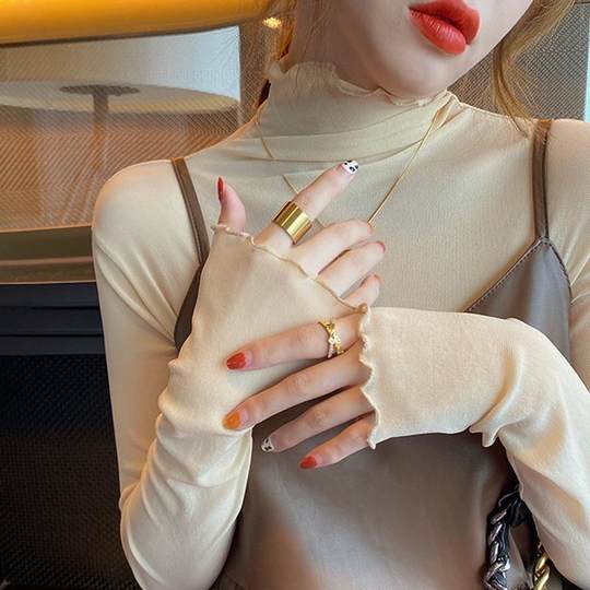 High-Neck Lace Base Shirt for Women, Autumn and Winter 2022 New Design, Niche Long-Sleeve Stylish Mesh Chiffon Top