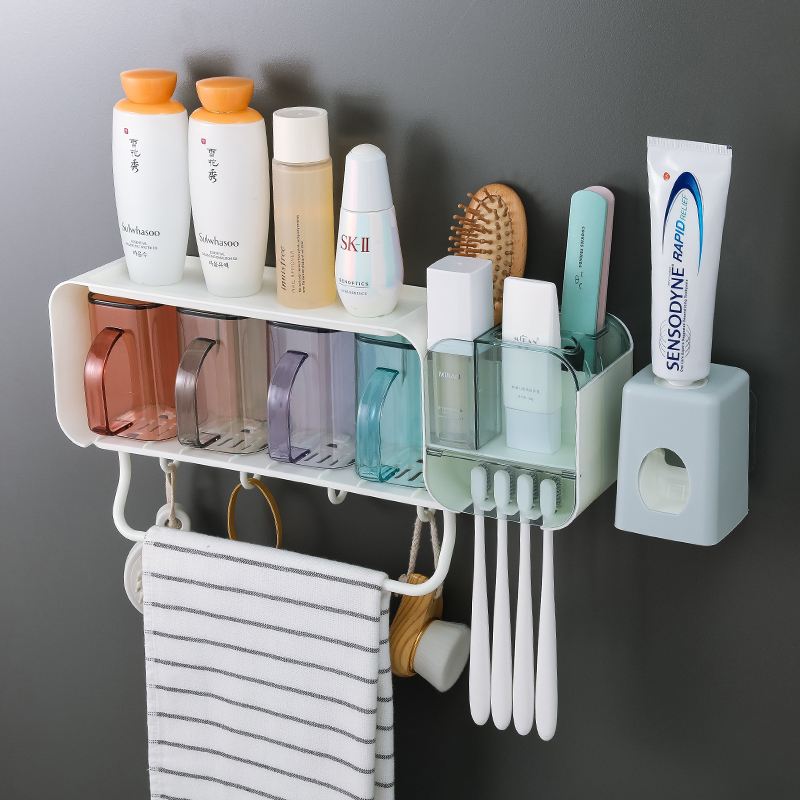 Makeup Room Discharge Action Toothbrush Toothpaste Shelve Toothpaste Shelve Family Couple's Double Hanging Wall Style