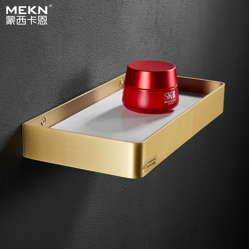 Brass Shelf Make-up Room Containing shelf Lined Partition Bathroom Golden Wall Marble Mirror Front Dressing Table Brass