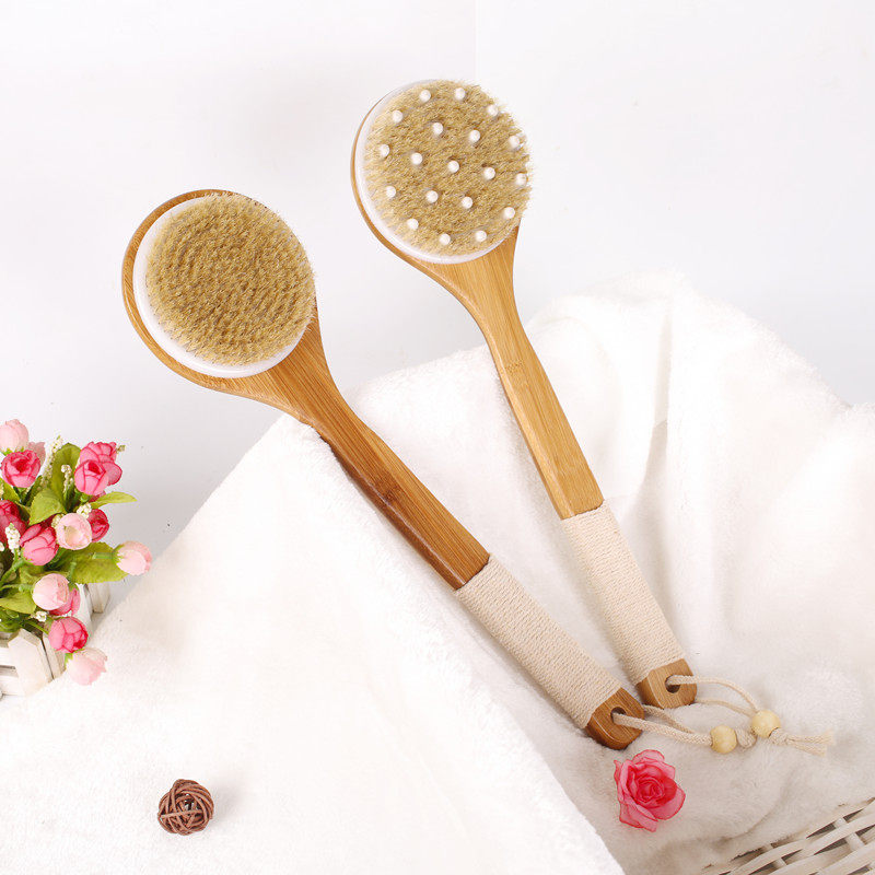 Jin bamboo long handle bath brush bristle adult soft hair rub back brush Rub bath towel Bath brush body brush Dry brush artifact