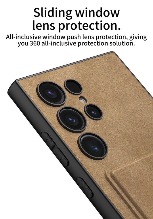 Business Synthetic Leather Card Holder Kickstand Wireless Charging Compatible S24, S24 Plus, S24 Ultra Samsung Phone Case