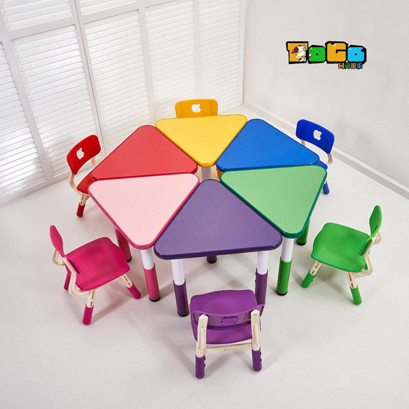 Tonggong kindergarten table and chairs fireproof plate triangular table children study table lifting adjustment of parable and multipurpose game table
