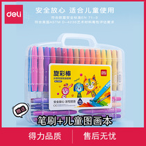 Delei colorful stick rotating crayon 12 colors colorful mixed children kindergarten brush graffiti painting pen color painting art 24 color spiral stick water soluble 48 color oil painting stick 36 color washable