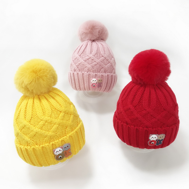 Baby wool line hat autumn winter cute little bear baby cap male and female child care ear cover headgear kid warm hat