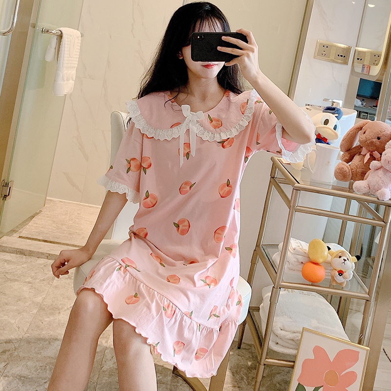 Công chúa pajama gió sms mùa hè bông Hàn Quốc phiên bản của ngủ ngắn tay váy sinh viên mùa hè mỏng sexy quần áo nhà dễ thương.