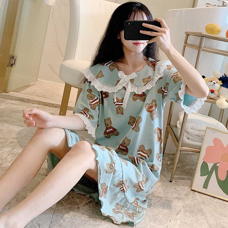 Công chúa pajama gió sms mùa hè bông Hàn Quốc phiên bản của ngủ ngắn tay váy sinh viên mùa hè mỏng sexy quần áo nhà dễ thương.