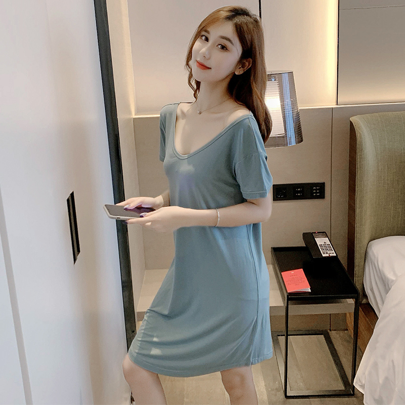 Mùa hè đồ ngủ womens bông Hàn Quốc phiên bản của chiếc váy ngủ sexy lady backless ngọt nhà quần áo màu tinh khiết mùa hè ngắn tay mỏng.