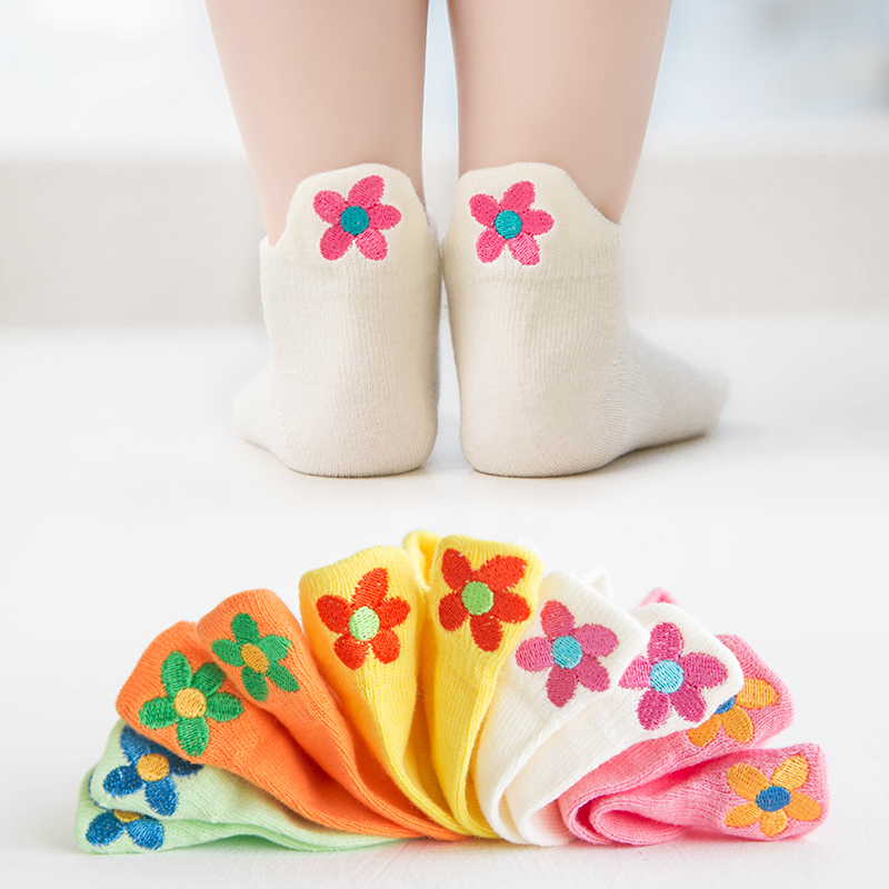Children's socks spring and summer mesh thin socks small flower embroidery girls three-dimensional invisible socks sweat-absorbing cotton baby socks