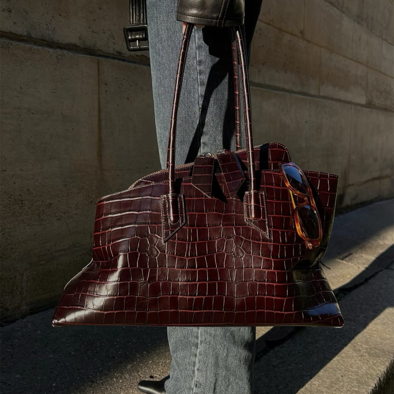 Kylie's Same Style Crocodile Pattern Genuine Leather Bag, New La Passeggiata Irregular Shoulder Tote Bag