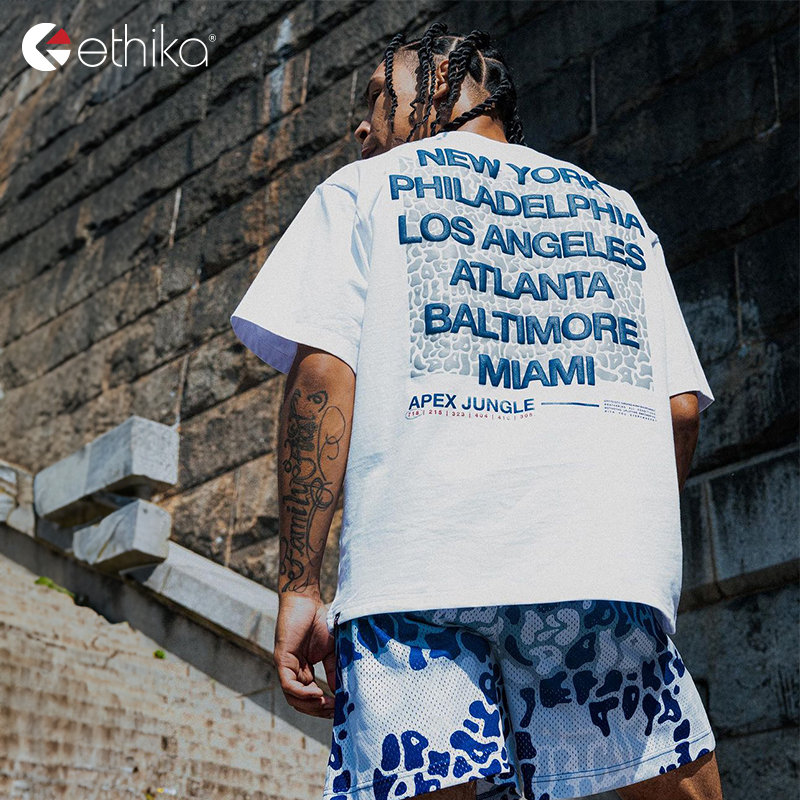 Ethika2025 New Men's Pure Cotton T-Shirt American Style Trendy Print Casual Fashion Versatile Short-Sleeved T-Shirt for Men