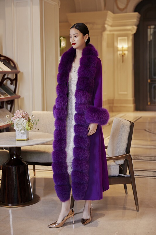 Fox Fur Outwear for Women 2023 Autumn and Winter New Korean Style Classy Mid-Length Slim Double-Sided Woolen Purple Outwear
