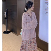 MENTMAR Autumn Winter New Womens Fashion style Balloon Flower Tea Break Flowers Dress Sweaters Two Suits Ladies