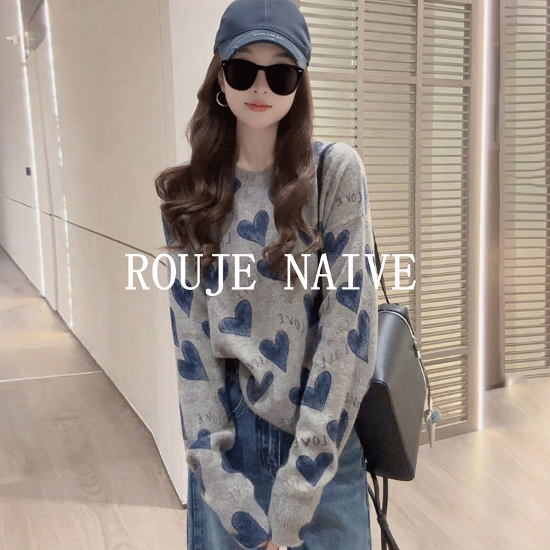 Mjae Srpky Korean Style Knitted Sweater for Women 2026 New Style Super Nice Pullover Heart Letter Sweater Top Mjae Srpky Korean Style Knitted Sweater for Women 2026 New Style Super Nice Pullover Heart Letter Sweater Top
