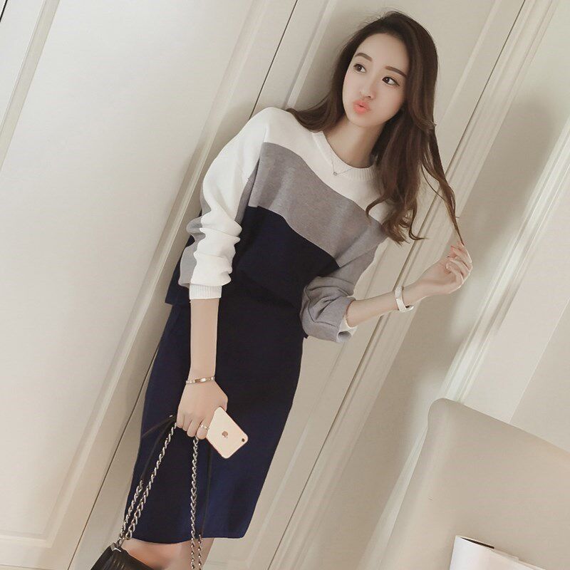 METMAR fashion suit skirt women's 2021 spring and autumn new Korean version of the Western style slimming knitted age-reducing two-piece trend