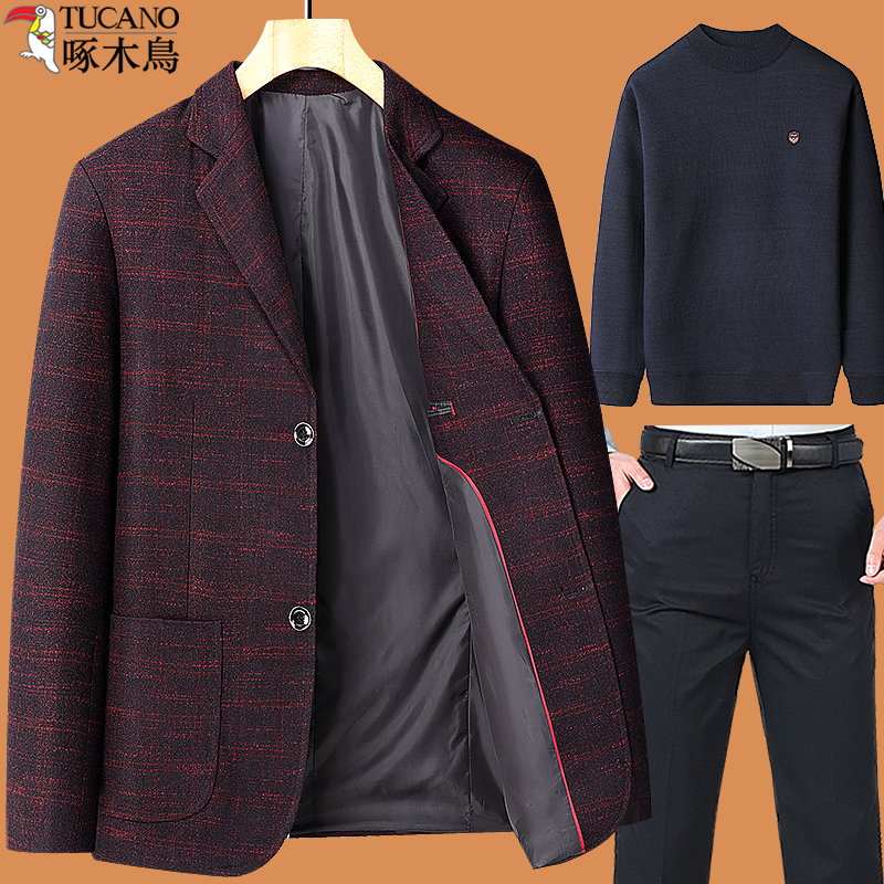 Woodpecker Men's Spring New Style Middle-Aged Single Suit Jacket Spring and Autumn Single-Piece Suit Dad's Casual Blazer