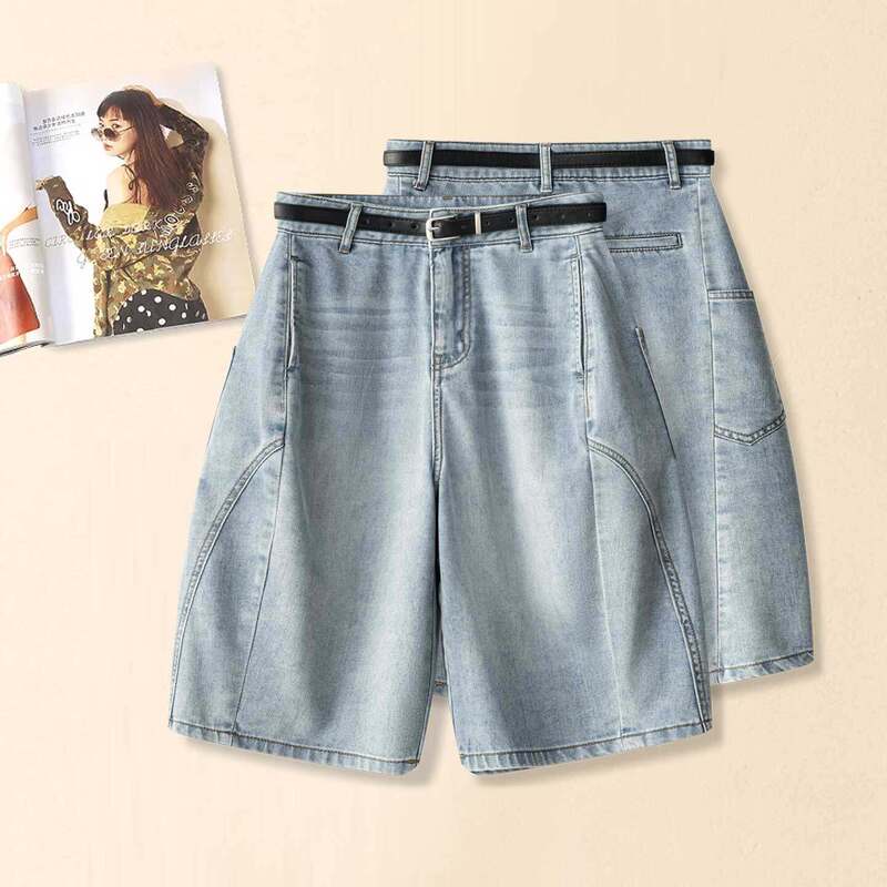 Spyb Blue Tencel Denim Capri Pants for Women, Summer Thin High-Waisted Style, Hip-Covering, Soft Work Shorts Spyb Blue Tencel Denim Capri Pants for Women, Summer Thin High-Waisted Style, Hip-Covering, Soft Work Shorts