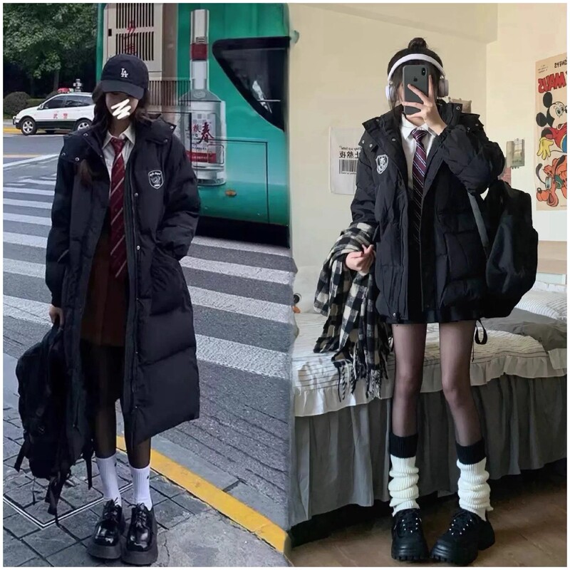 Yuyuxili Women's down Jacket 2025 New Model Jk School Style Mid-Length Black Petite Warm Korean High School Student
