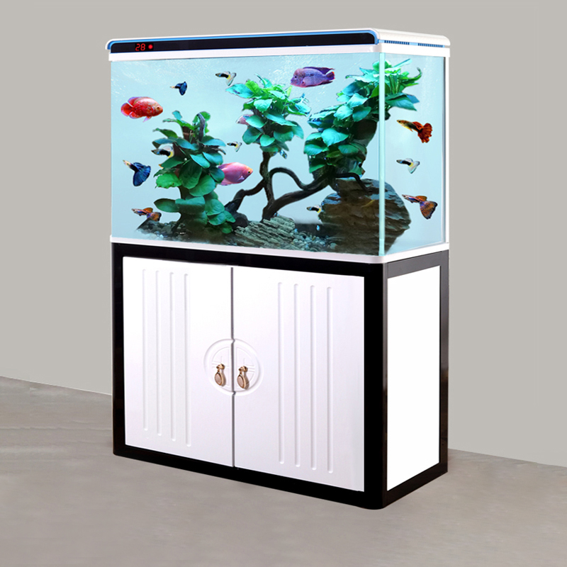 River Color Fish Tank Living Room Small And Medium Bottom Filter Gold Fish Tank Free water Super-white heat bending glass Ecocylinder aquarium