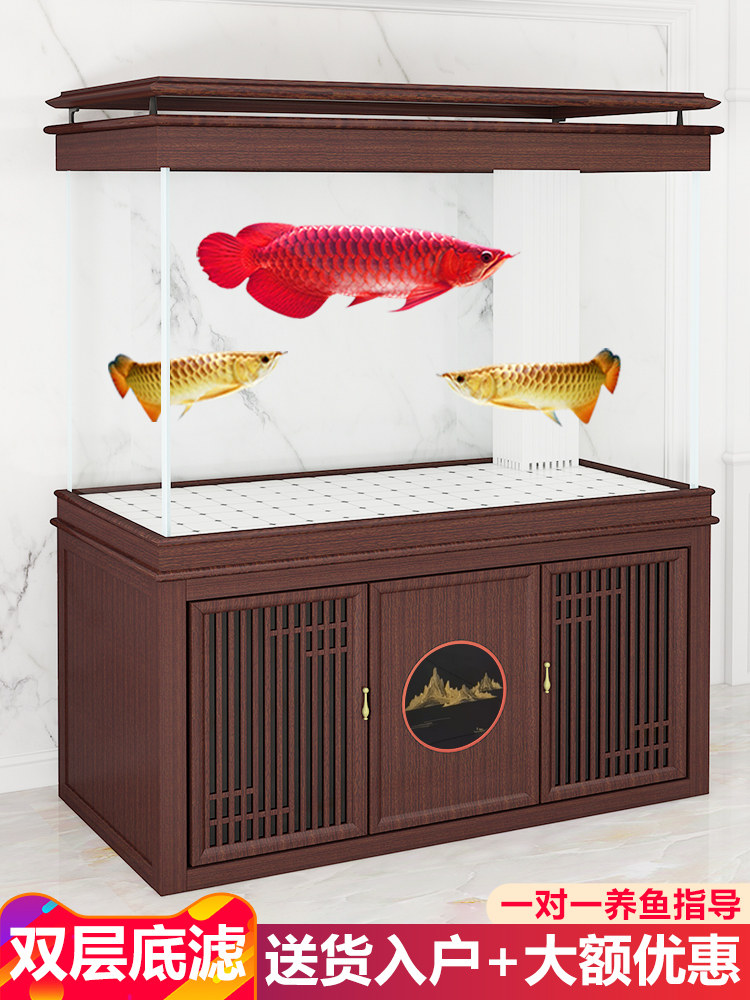 Jiangcai living room large and medium-sized fish tank household partition screen goldfish tank Ultra-white glass under the filter bottom filter red dragon tank