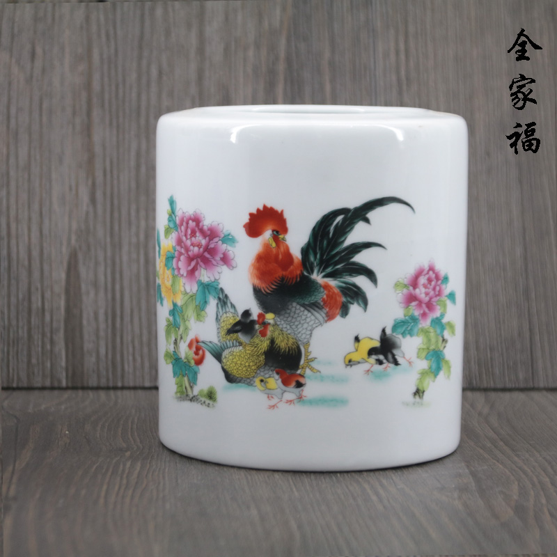 Jingdezhen ceramics gift pen container head office supplies four treasures brush pen container study adornment furnishing articles