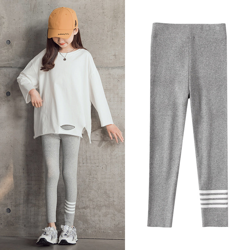 Girl Inside Hitch Pants Spring Summer Children Long Pants Pure Cotton Fashion Sportpants Foreign Palate Big Boy Slim Outside Wearing Pants
