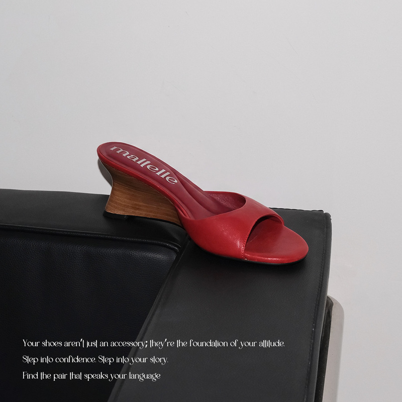 Maltelle Original Wood Grain Wedge Sandals Women's Summer New Retro Oil Wax Leather Slip-On High-Heeled Slippers Maltelle Original Wood Grain Wedge Sandals Women's Summer New Retro Oil Wax Leather Slip-On High-Heeled Slippers