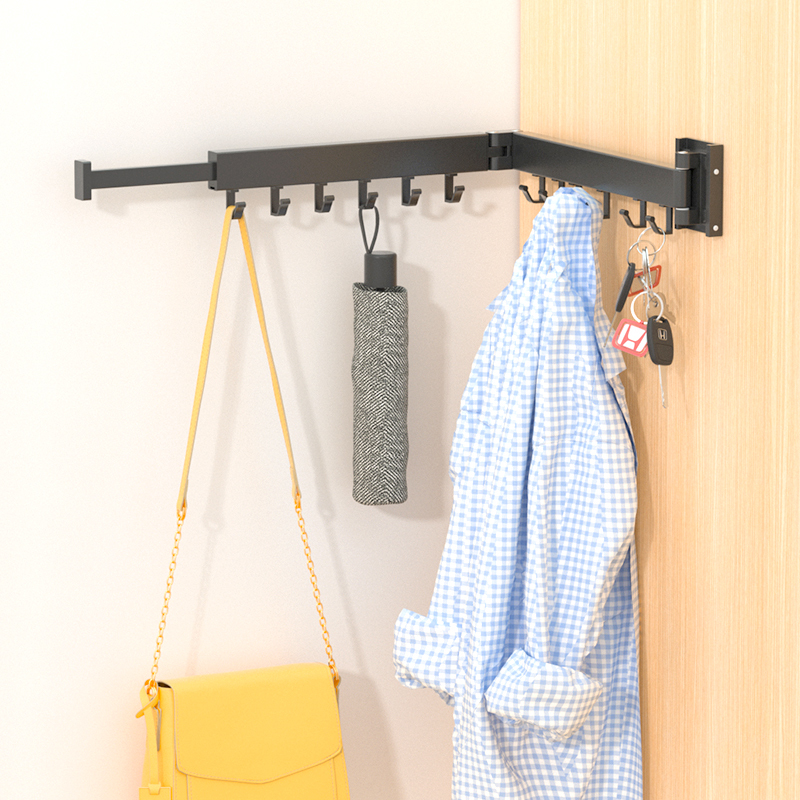 Folding Rotating Extended Hook Clothes Rack Wall-Mounted Clothes Storage Corner Hanger Long Strip Rack Punch-Free Type