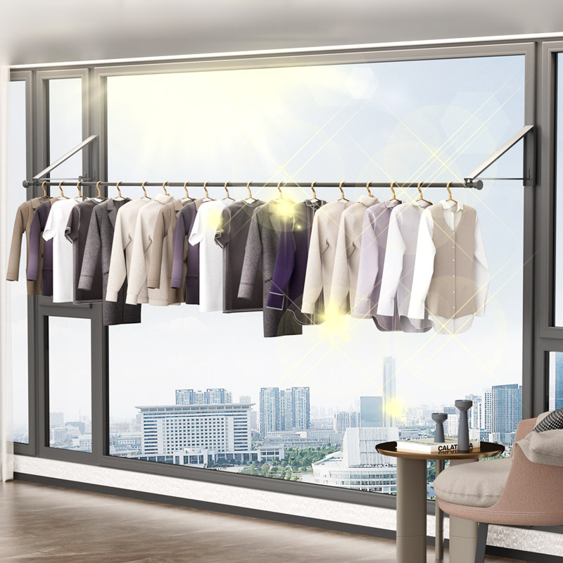 Apartment No Balcony Fold Shrink Invisible Clothes Hanger Concealed Free of perforated windows Telescoping clotheshorse Divine Instrumental Sun-Taobao