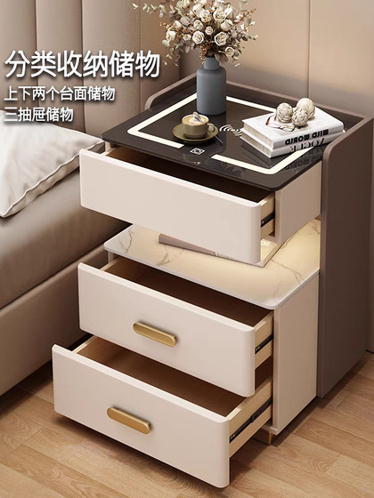 智能保险床头柜多功能实木轻奢卧室保险箱免安装充电储物床边柜